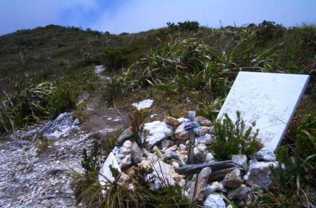 Tombstone Marker of Neptali Lazaro, first victim of Mt. Halcon. A reminder to all mountaineers who will pass by this marker to always respect and never underestimate the powers of nature. The background is the trail leading to the summit.
Photo by:: paulperez (2005)